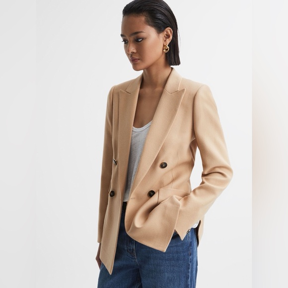 NWT $545 Reiss Double Breasted Twill Blazer in Light Camel - Picture 3 of 11